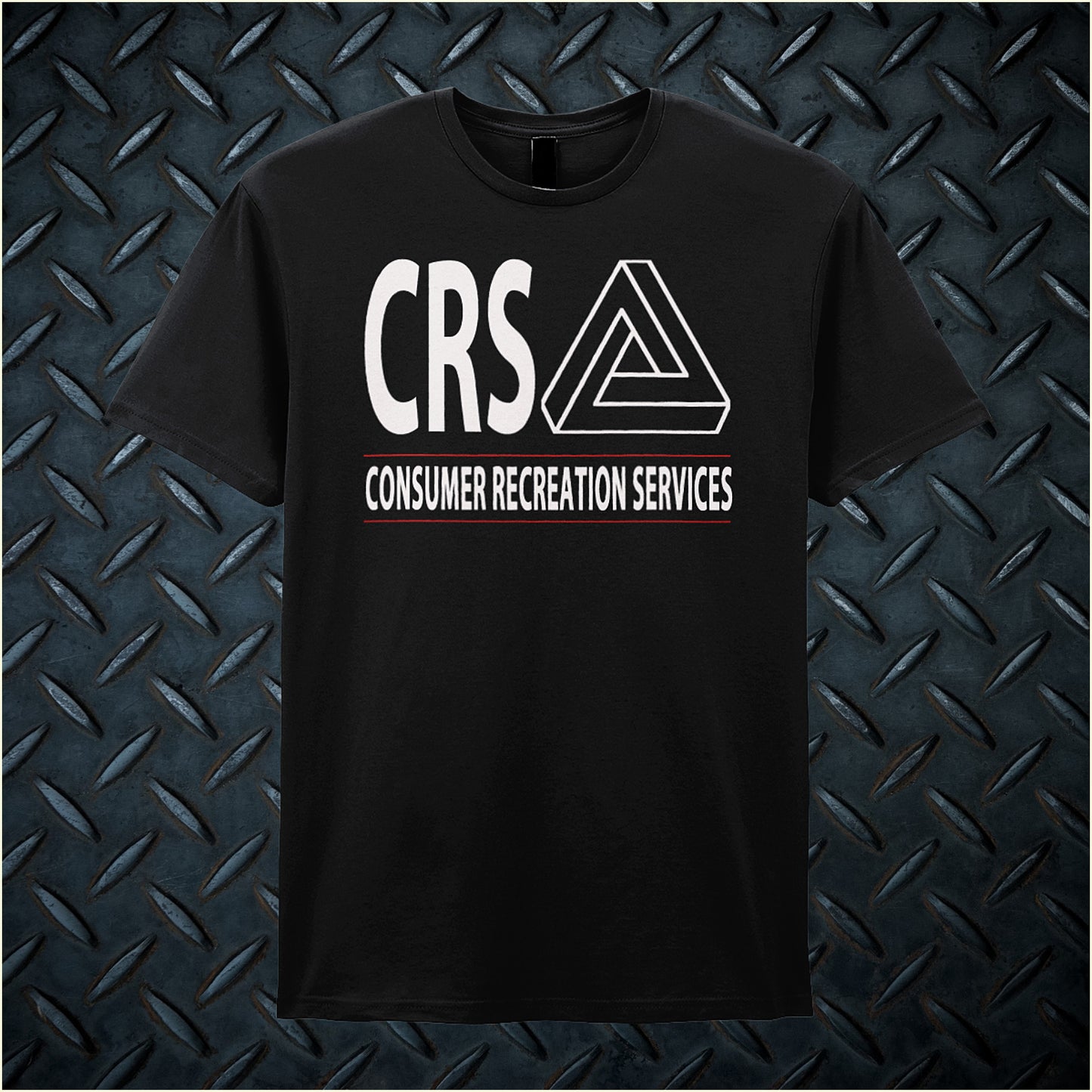 Black unisex t-shirt featuring the logo for CRS Consumer Recreation Services from the movie The Game, with bold, clean typography and a minimalist design.