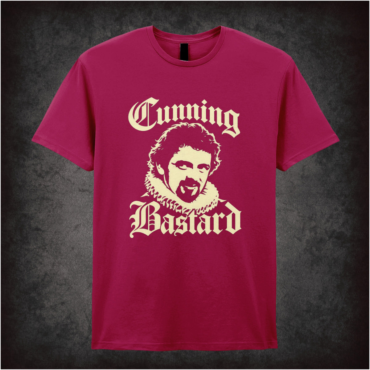 “Blackadder ‘Cunning Bastard’ T-shirt in cardinal red from Blackadder II”