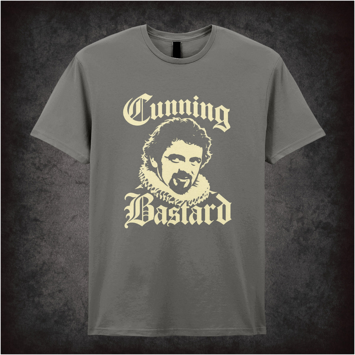 “Blackadder ‘Cunning Bastard’ T-shirt in charcoal from Blackadder II”