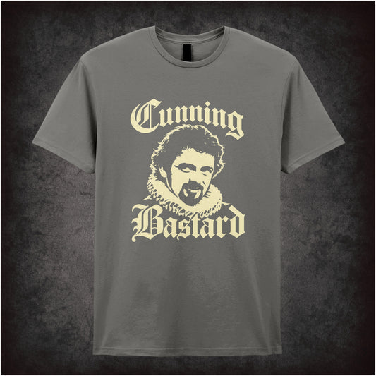 “Blackadder ‘Cunning Bastard’ T-shirt in charcoal from Blackadder II”
