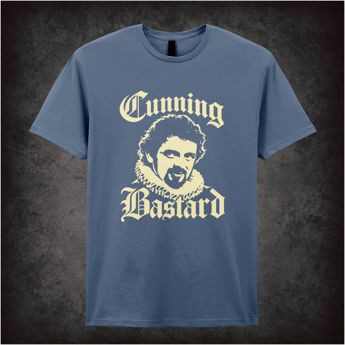 “Blackadder ‘Cunning Bastard’ T-shirt in indigo from Blackadder II”