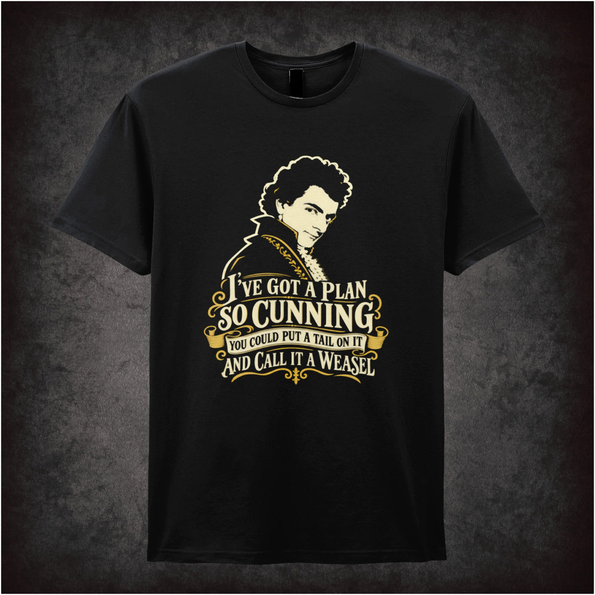 “Blackadder ‘I’ve got a plan so cunning you could put a tail on it and call it a weasel’ T-shirt in black from Blackadder”