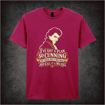 “Blackadder ‘I’ve got a plan so cunning you could put a tail on it and call it a weasel’ T-shirt in cardinal red from Blackadder”