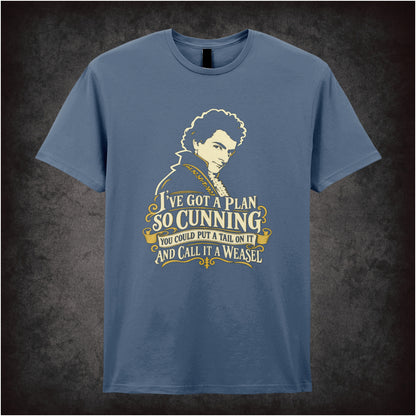 “Blackadder ‘I’ve got a plan so cunning you could put a tail on it and call it a weasel’ T-shirt in indigo from Blackadder”
