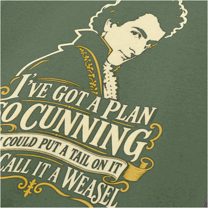 “Blackadder ‘I’ve got a plan so cunning you could put a tail on it and call it a weasel’ close up T-shirt in military green from Blackadder”