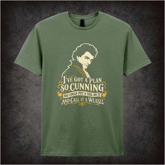 “Blackadder ‘I’ve got a plan so cunning you could put a tail on it and call it a weasel’ T-shirt in military green from Blackadder”