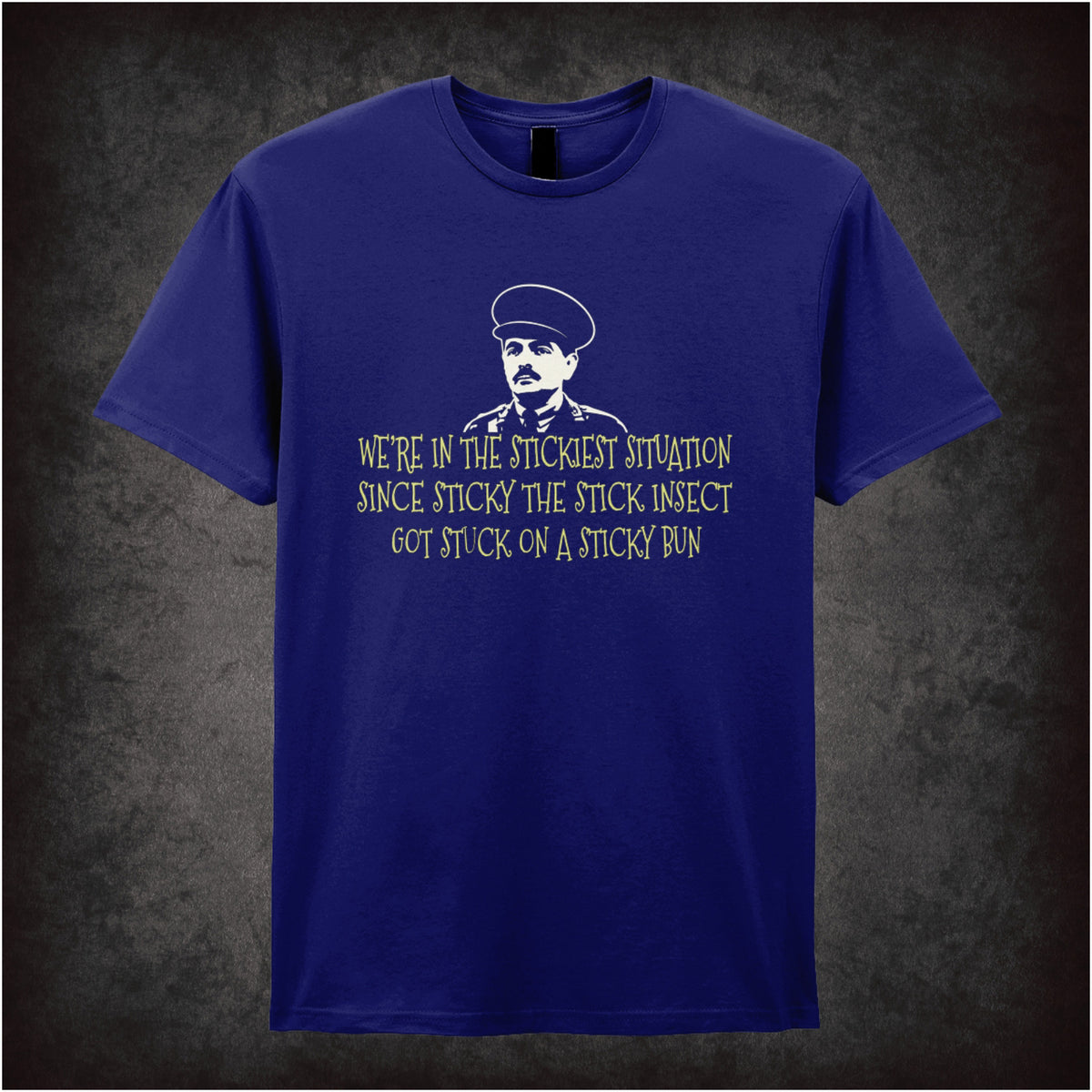 “Captain Blackadder ‘We’re in the stickiest situation…’ T-shirt in navy from Blackadder Goes Forth”