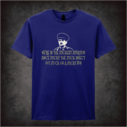 “Captain Blackadder ‘We’re in the stickiest situation…’ T-shirt in navy from Blackadder Goes Forth”