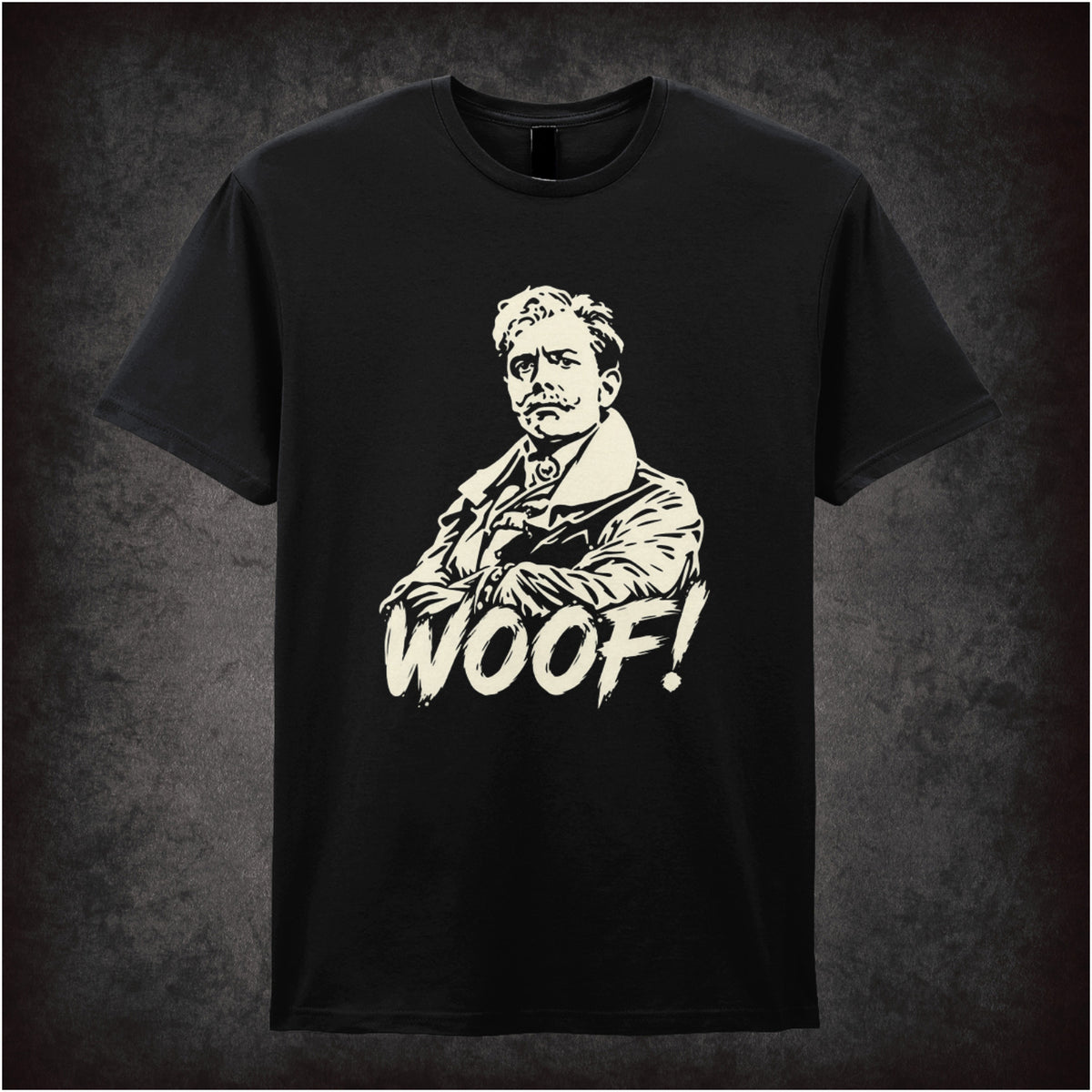 “Lord Flashheart ‘Woof.’ T-shirt in black  from Blackadder Goes Forth”