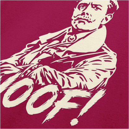 “Lord Flashheart ‘Woof.’ close up T-shirt in cardinal red from Blackadder Goes Forth”
