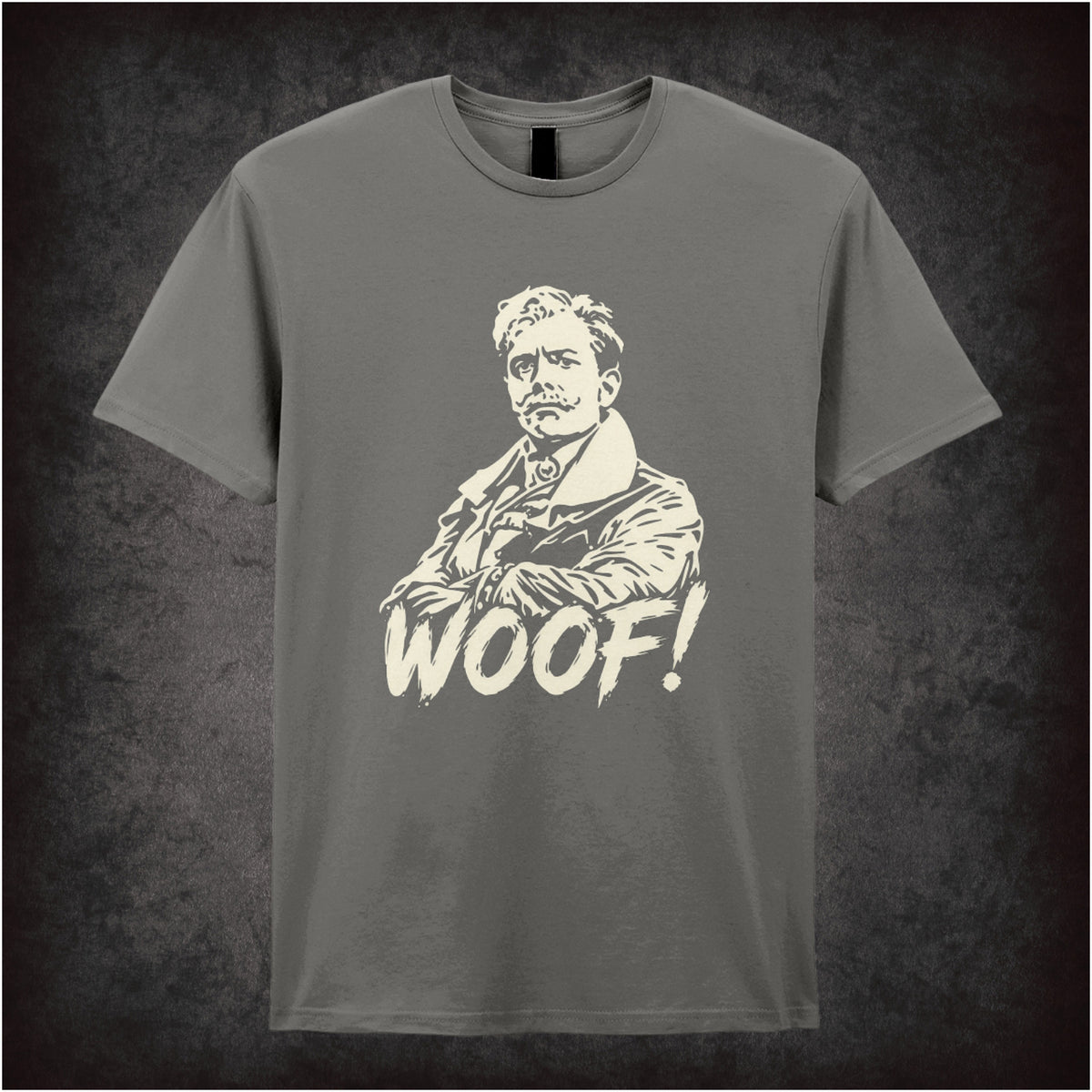 “Lord Flashheart ‘Woof.’ T-shirt in charcoal from Blackadder Goes Forth”