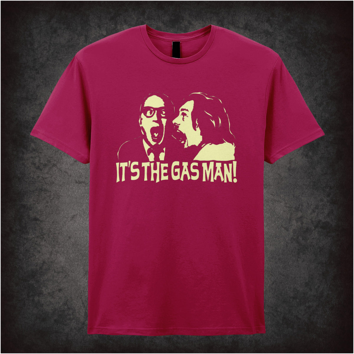 “‘It’s the gas man!’ Richie & Eddie T-shirt in cardinal red from Bottom”