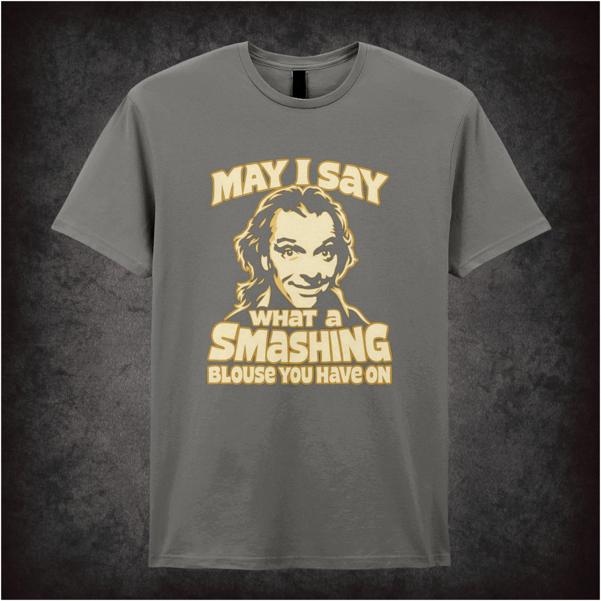 “Richie ‘May I say what a smashing blouse you have on’ T-shirt in charcoal from Bottom”