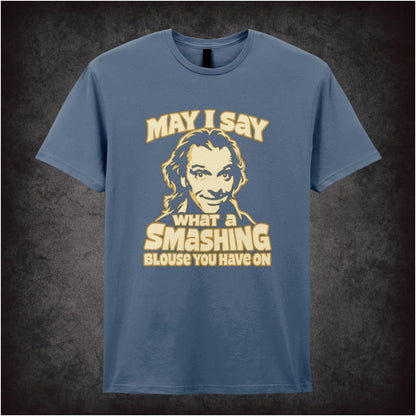 “Richie ‘May I say what a smashing blouse you have on’ T-shirt in indigo from Bottom”