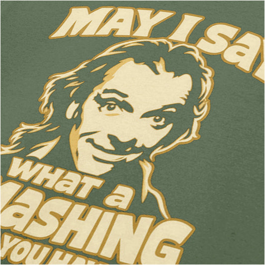 “Richie ‘May I say what a smashing blouse you have on’ close up T-shirt in military green from Bottom”