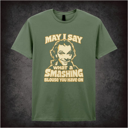“Richie ‘May I say what a smashing blouse you have on’ T-shirt in military green from Bottom”