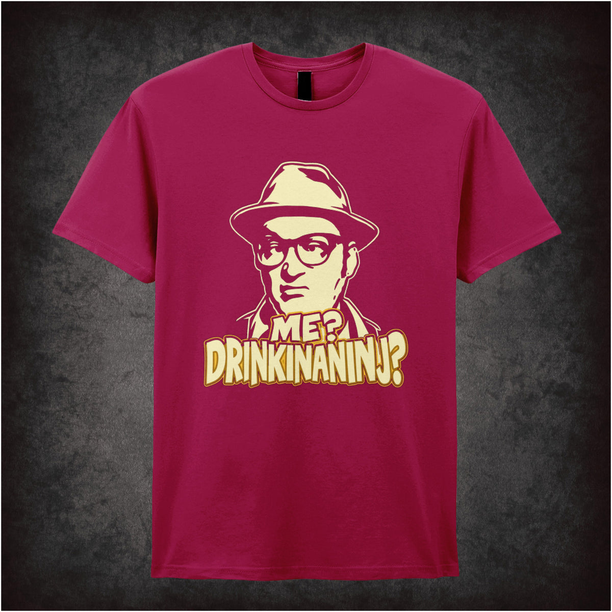 “Eddie ‘Me? Drinkinaninj?’ T-shirt in cardinal red from Bottom”