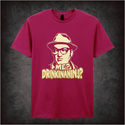 “Eddie ‘Me? Drinkinaninj?’ T-shirt in cardinal red from Bottom”
