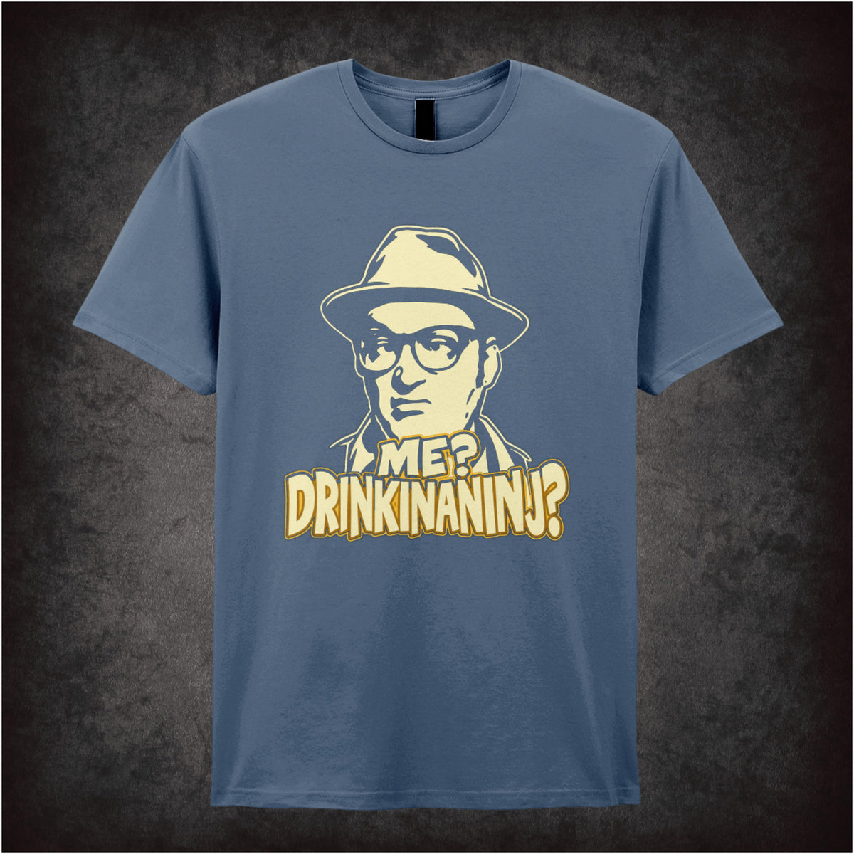“Eddie ‘Me? Drinkinaninj?’ T-shirt in indigo from Bottom”