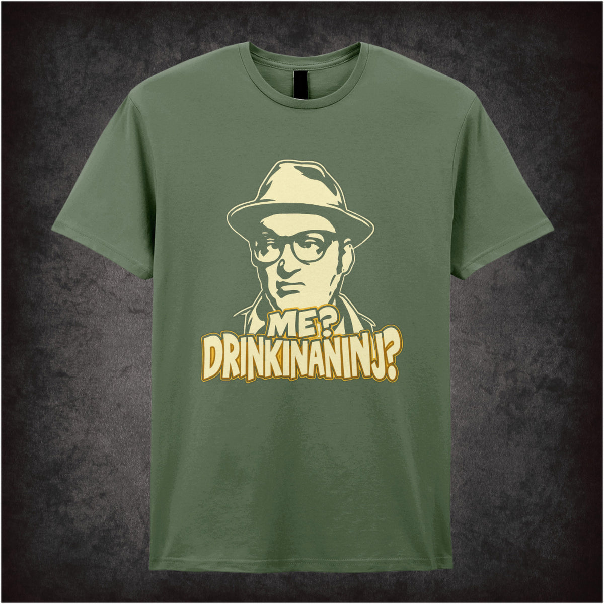 “Eddie ‘Me? Drinkinaninj?’ T-shirt in military green from Bottom”