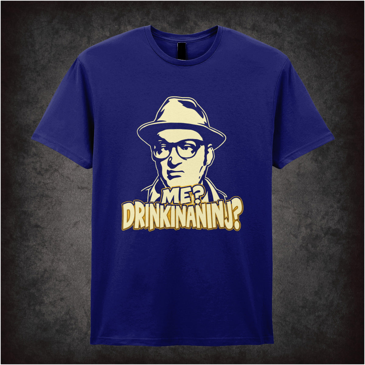 “Eddie ‘Me? Drinkinaninj?’ T-shirt in navy from Bottom”