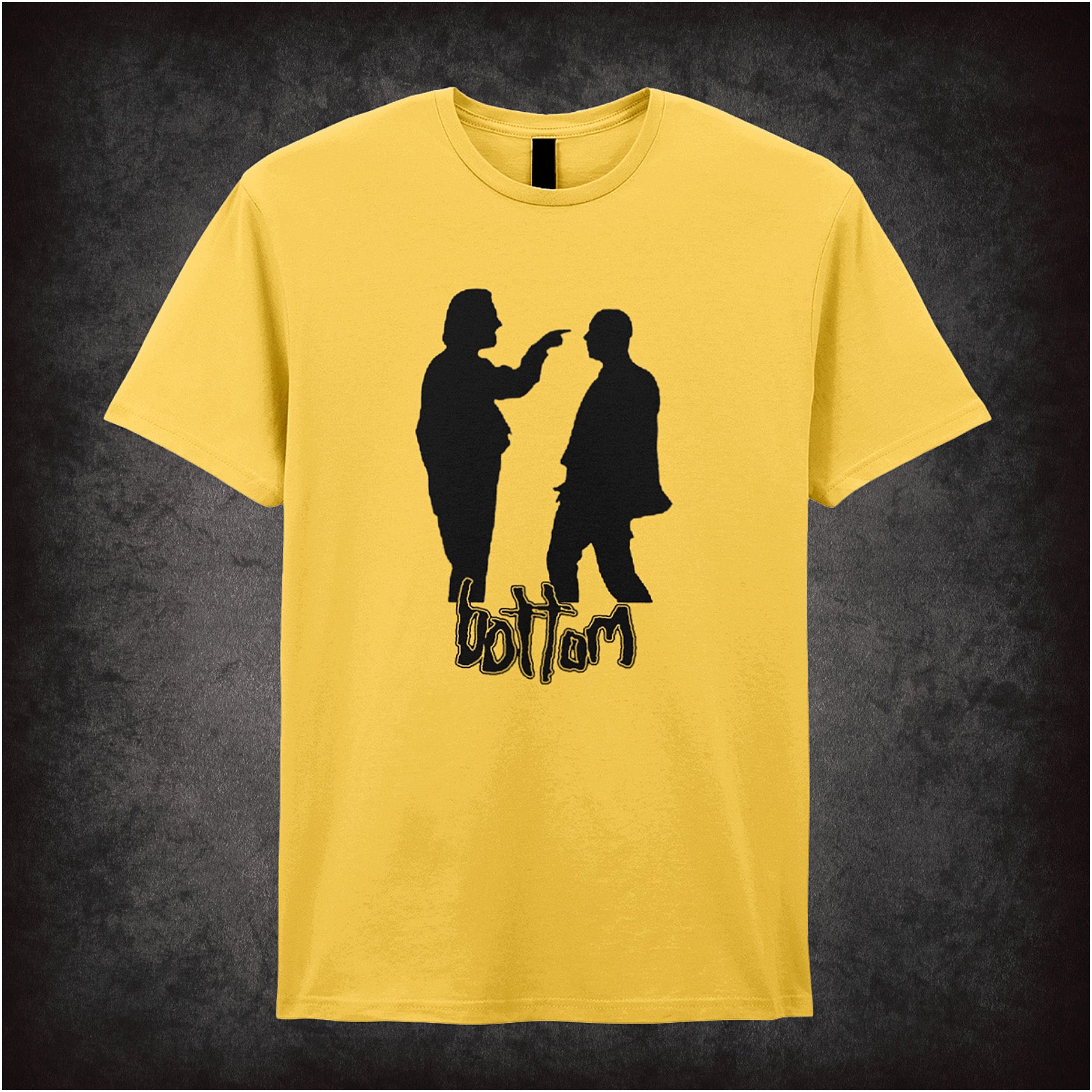 daisy soft style unisex T-shirt featuring a bold silhouette of Richie and Eddie from Bottom, capturing their iconic poses in minimalist style.