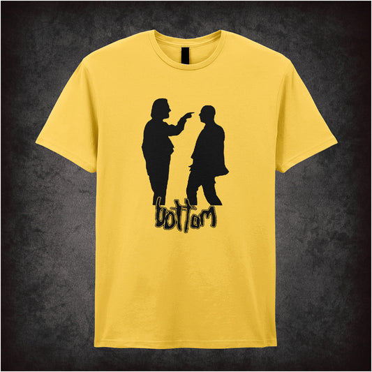 daisy soft style unisex T-shirt featuring a bold silhouette of Richie and Eddie from Bottom, capturing their iconic poses in minimalist style.