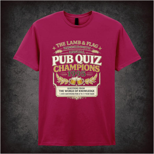 “‘The Lamb & Flag Hammersmith Annual Pub Quiz Champions 1996’ T-shirt from Bottom”