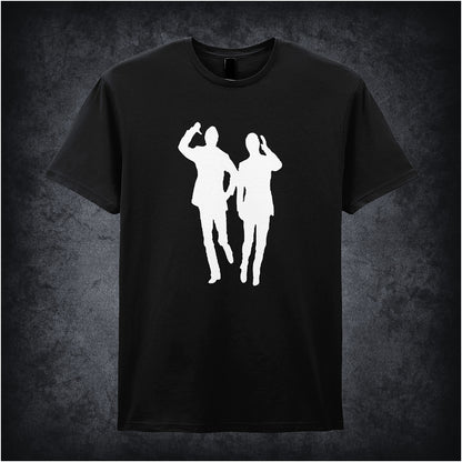 black unisex T-shirt featuring the phrase “Bring Me Sunshine” inspired by Morecambe and Wise, displayed in cheerful, retro-style lettering.