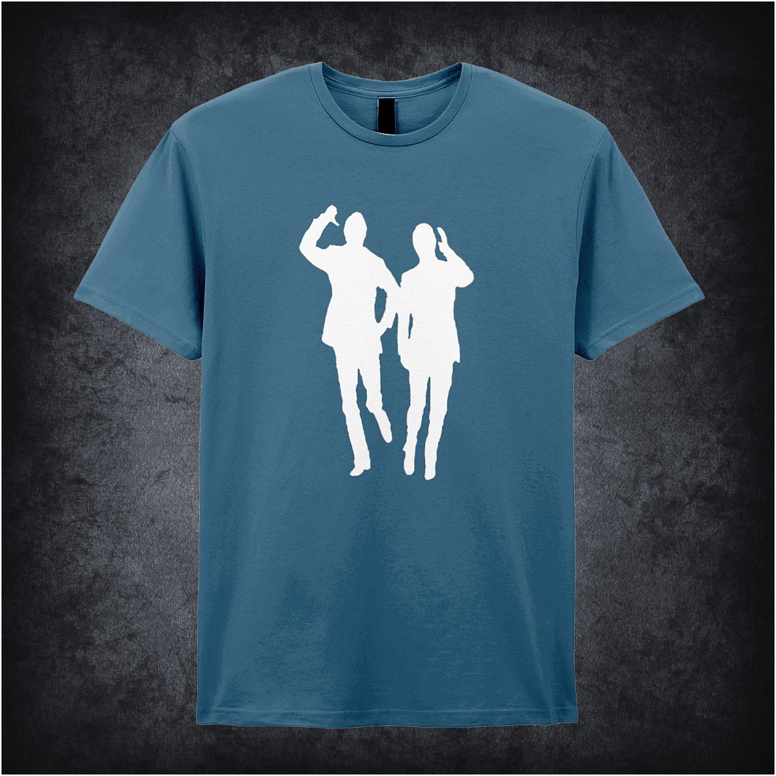 indigo unisex T-shirt featuring the phrase “Bring Me Sunshine” inspired by Morecambe and Wise, displayed in cheerful, retro-style lettering.