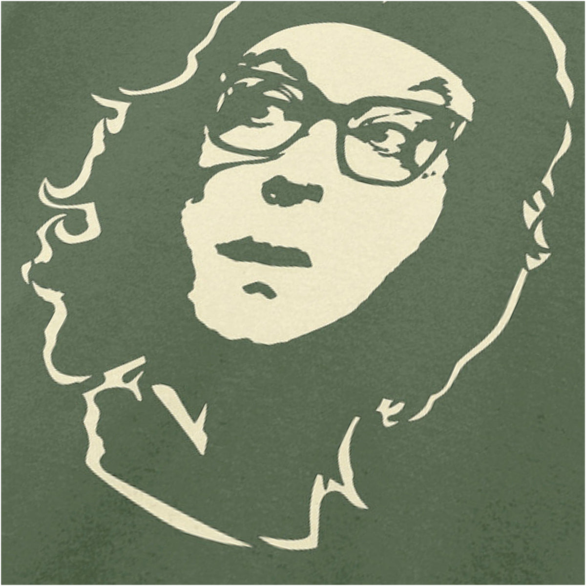 “Eric Morecambe Che Guevara-style portrait close up T-shirt in military green from Eric Morecambe”