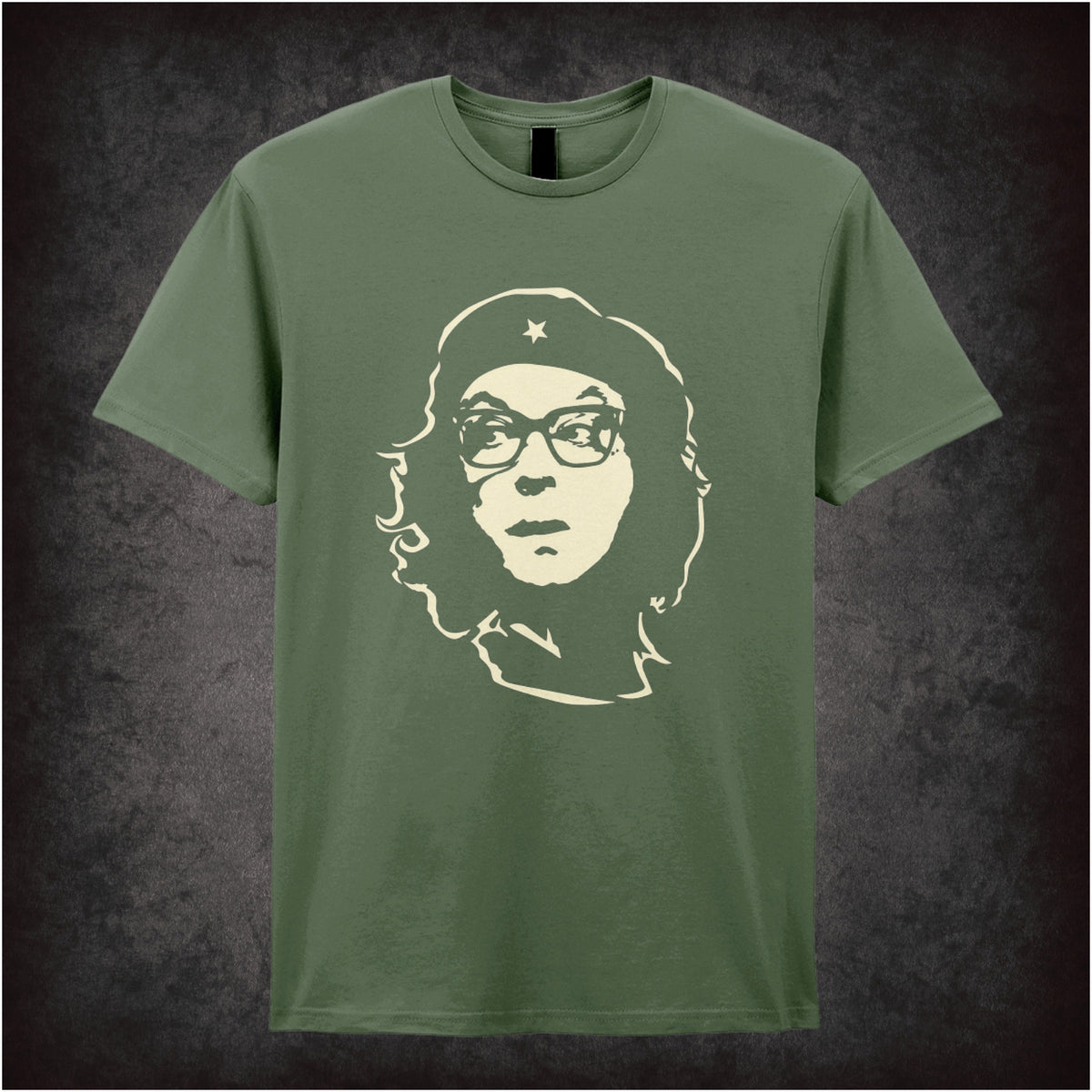 “Eric Morecambe Che Guevara-style portrait T-shirt in military green from Eric Morecambe”