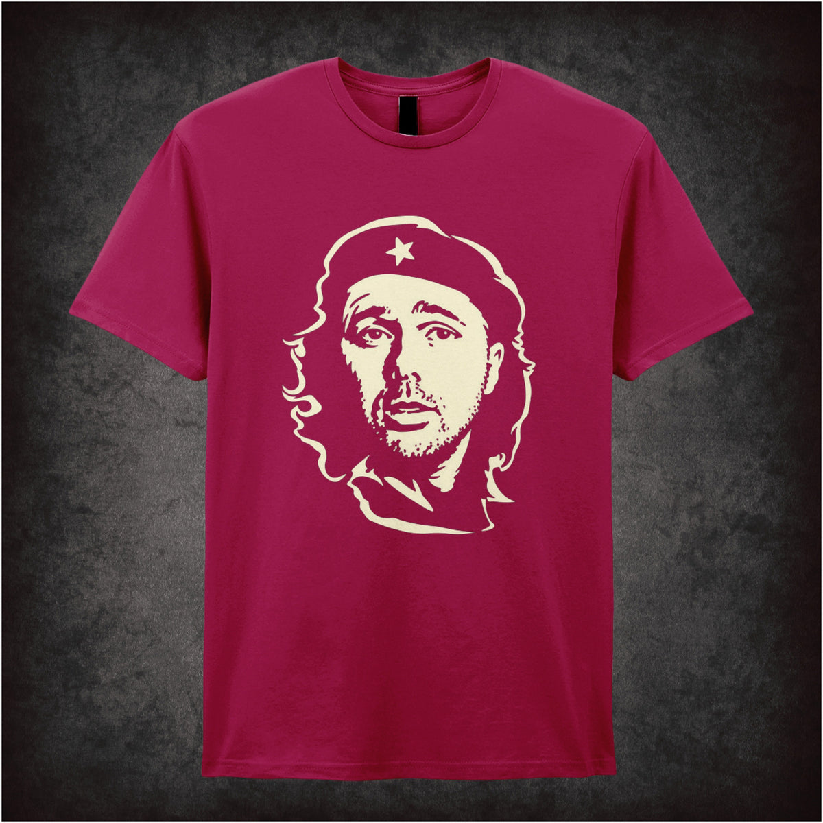 “Karl Pilkington Che Guevara-style portrait T-shirt in cardinal red from Karl Pilkington”