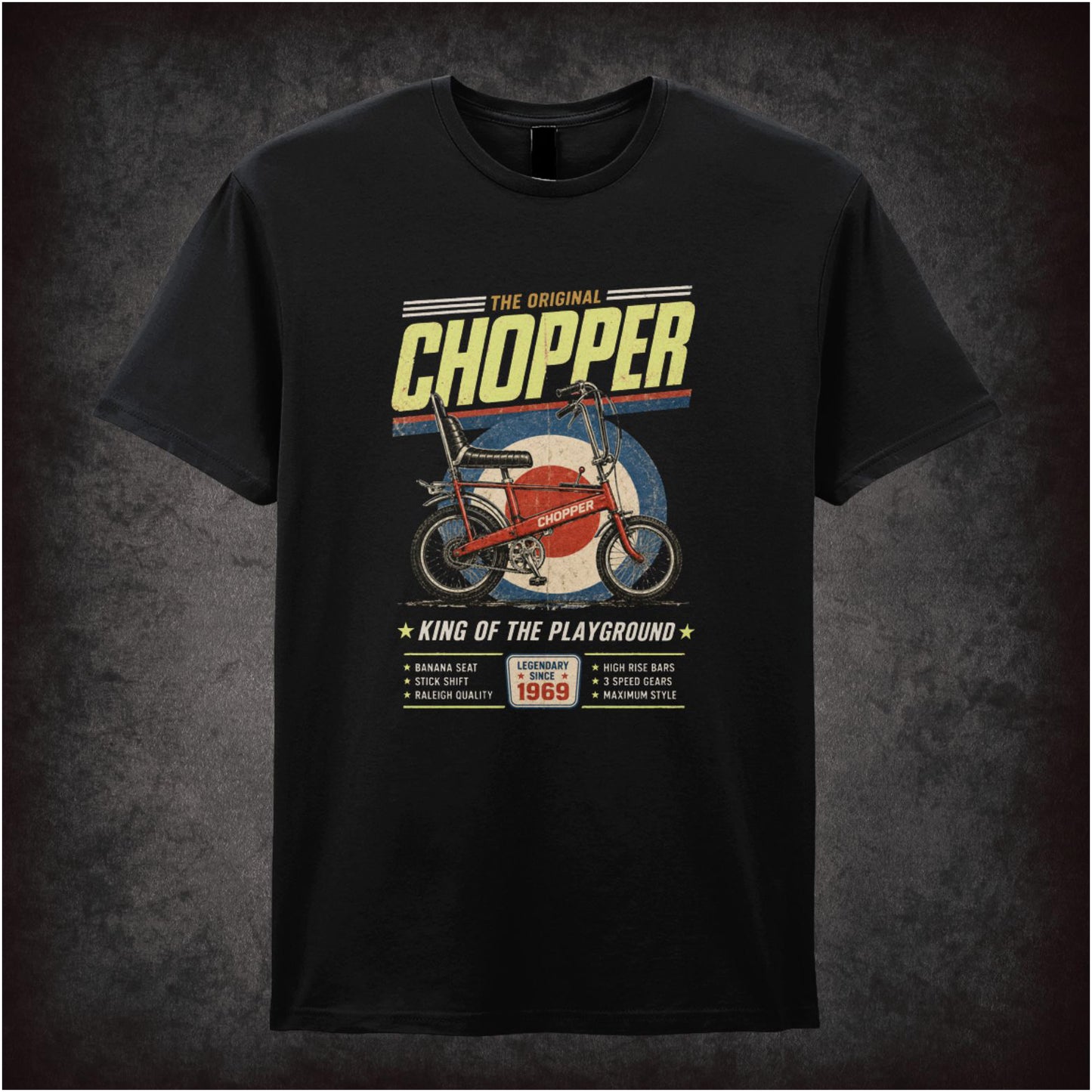 Chopper – 1970s Classic Bicycle – Cult Retro Graphic T-Shirt