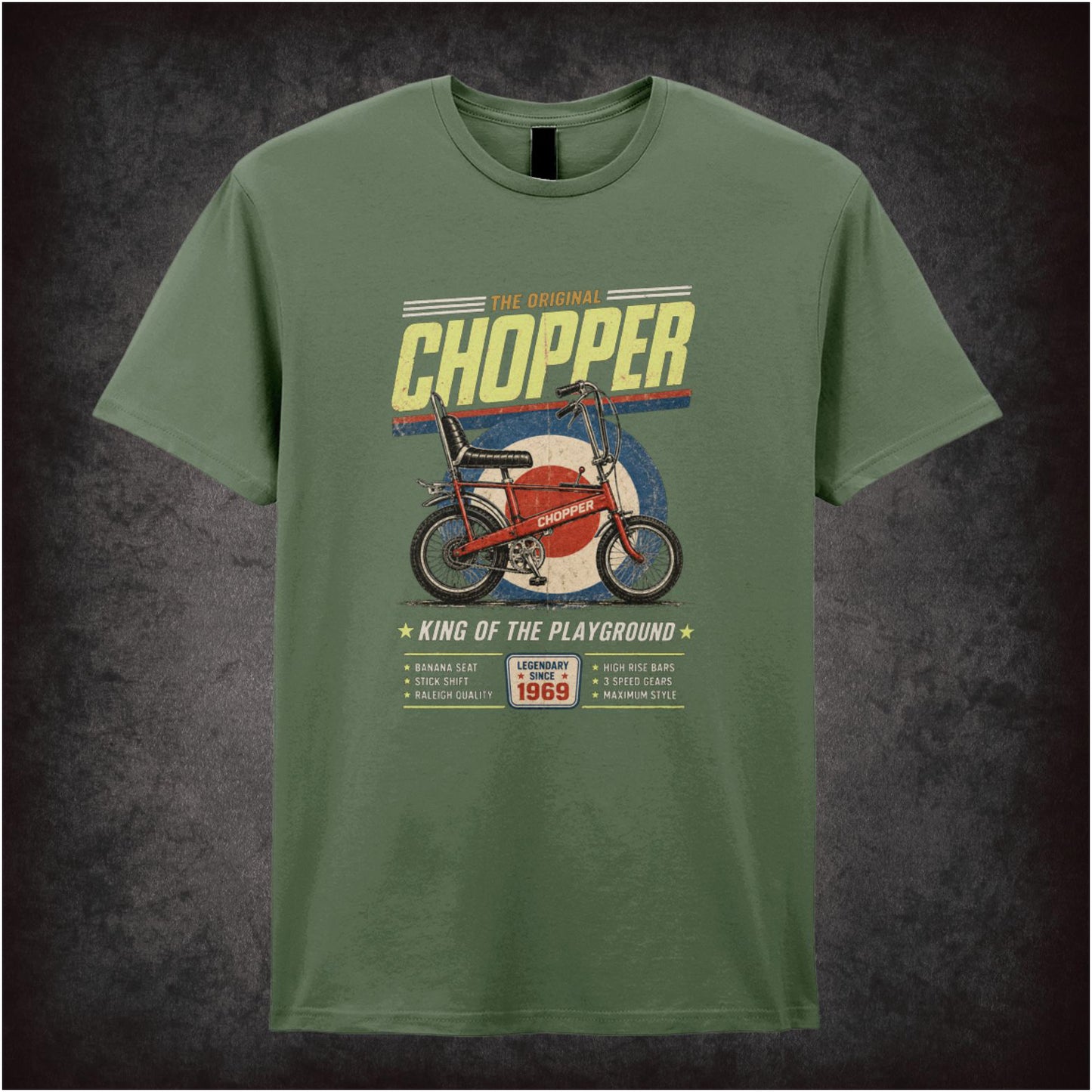 Chopper – 1970s Classic Bicycle – Cult Retro Graphic T-Shirt