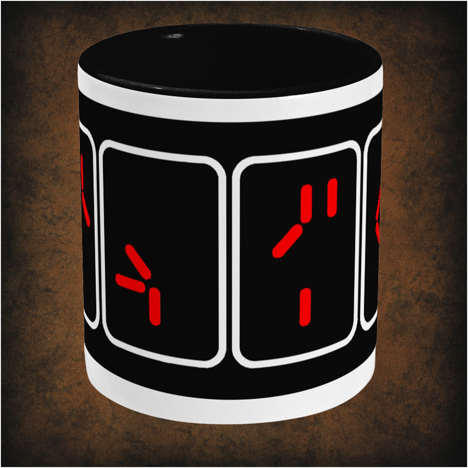 Countdown two-toned mug inspired by Predator, center featuring iconic sci-fi action design, futuristic typography, and collectible movie merchandise for fans of the classic 1987 film.