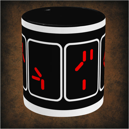 Countdown two-toned mug inspired by Predator, center featuring iconic sci-fi action design, futuristic typography, and collectible movie merchandise for fans of the classic 1987 film.