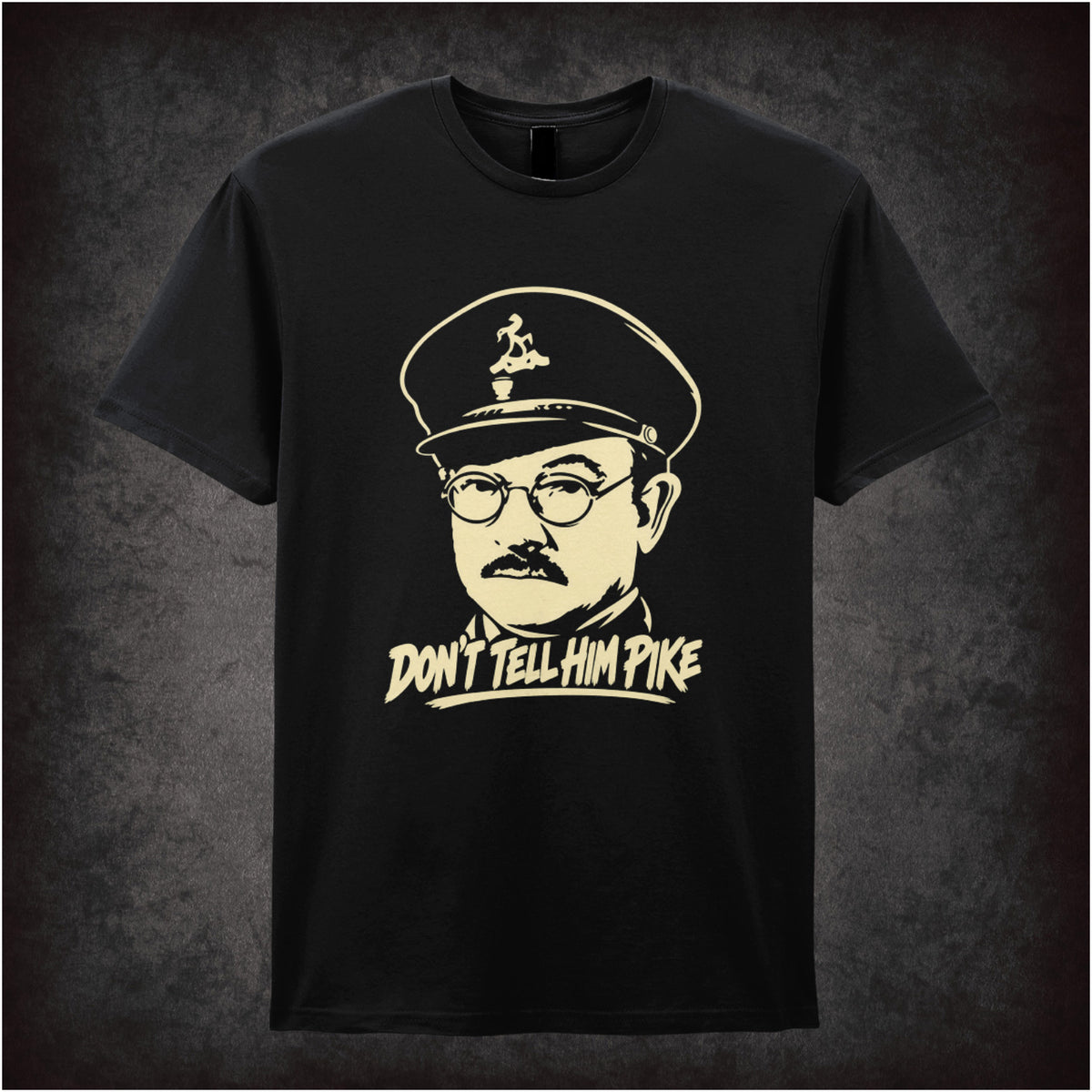 “Captain Mainwaring ‘Don’t tell him Pike’ T-shirt in black from Dad’s Army”