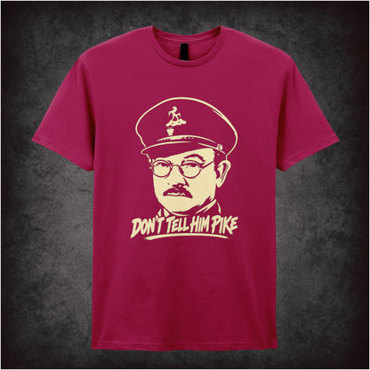 “Captain Mainwaring ‘Don’t tell him Pike’ T-shirt in cardinal red from Dad’s Army”