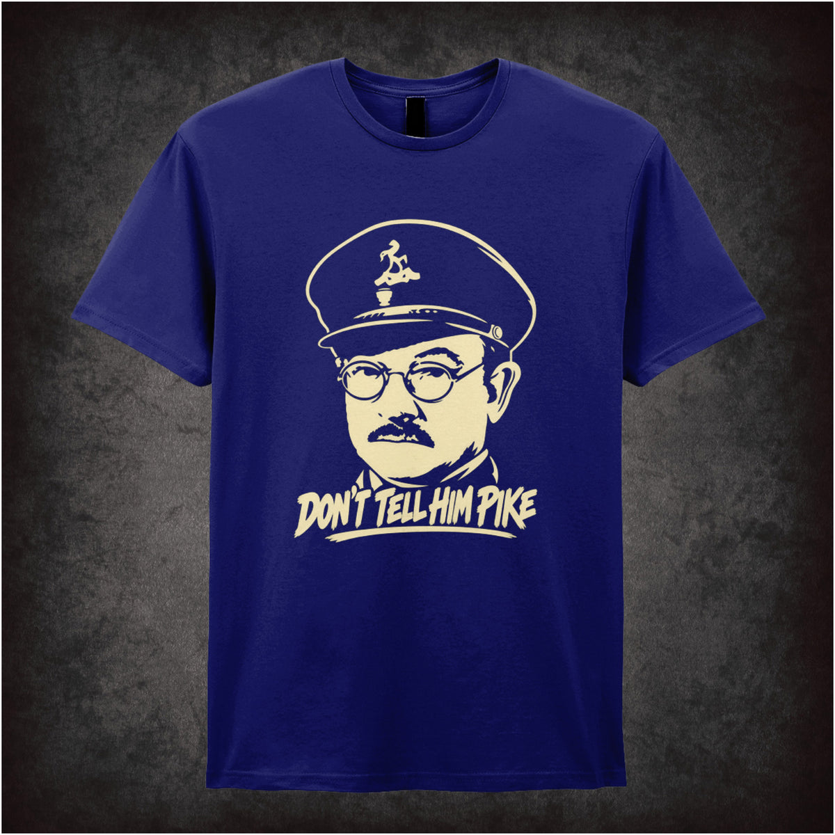 “Captain Mainwaring ‘Don’t tell him Pike’ T-shirt in navy from Dad’s Army”
