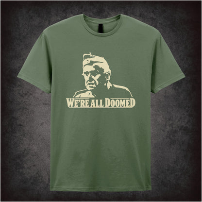 “Private Frazer ‘We’re all doomed’ T-shirt in military green from Dad’s Army”