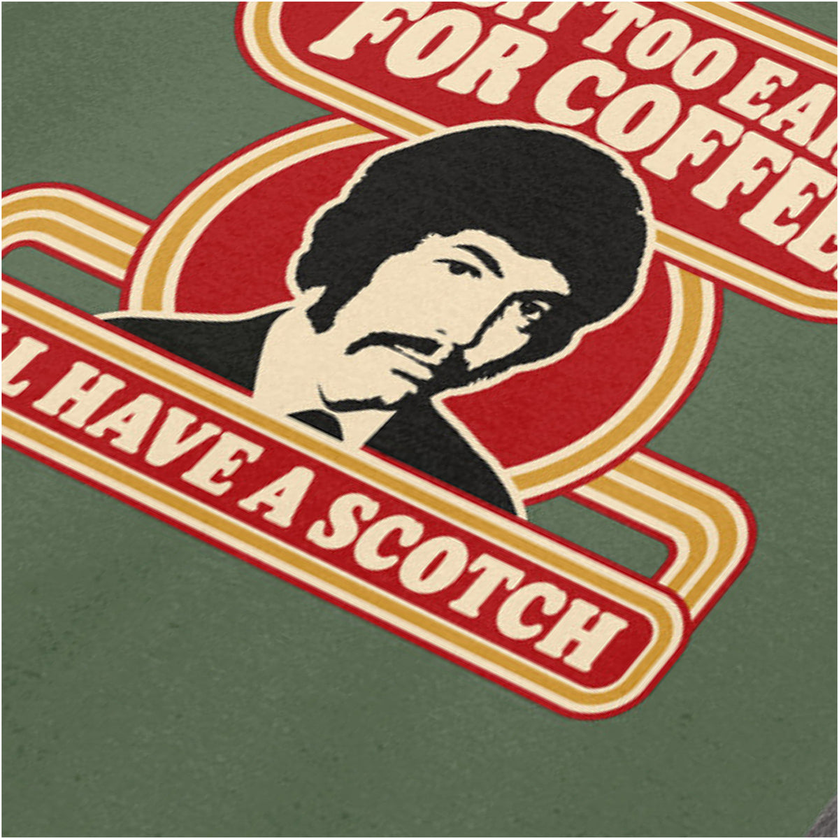 “Jason King ‘A bit too early for coffee… I’ll have a scotch’ close up T-shirt in military green from Department S (Jason King)”
