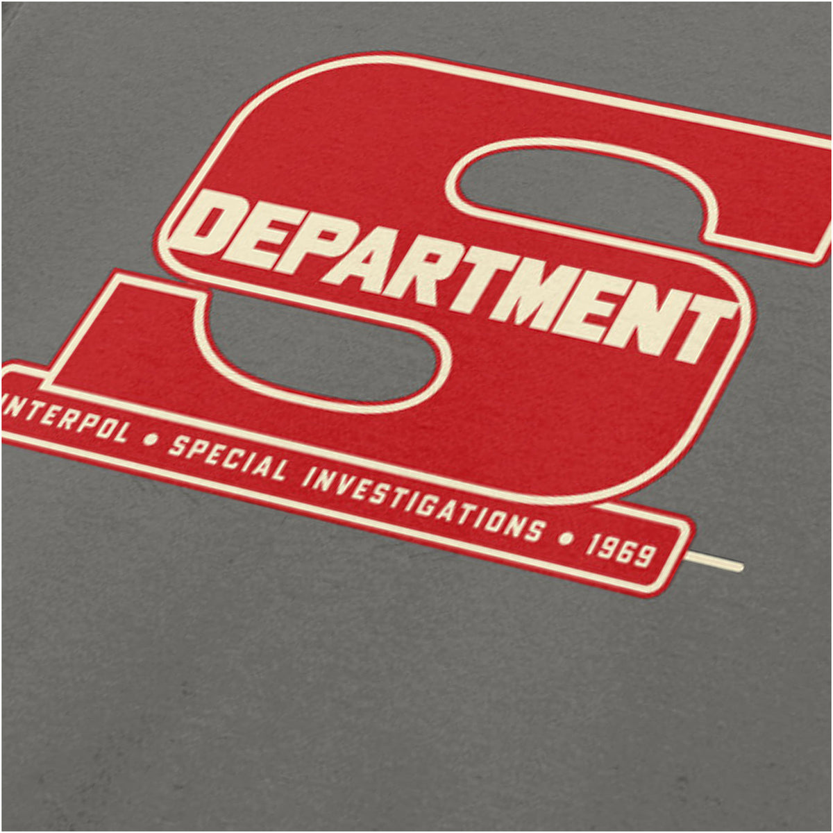 “‘Department S Interpol Special Investigations 1969’ close up T-shirt in charcoal from Department S (Jason King)”