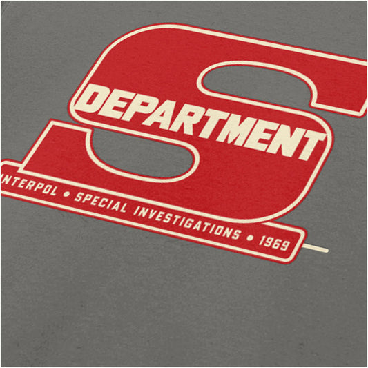 “‘Department S Interpol Special Investigations 1969’ close up T-shirt in charcoal from Department S (Jason King)”