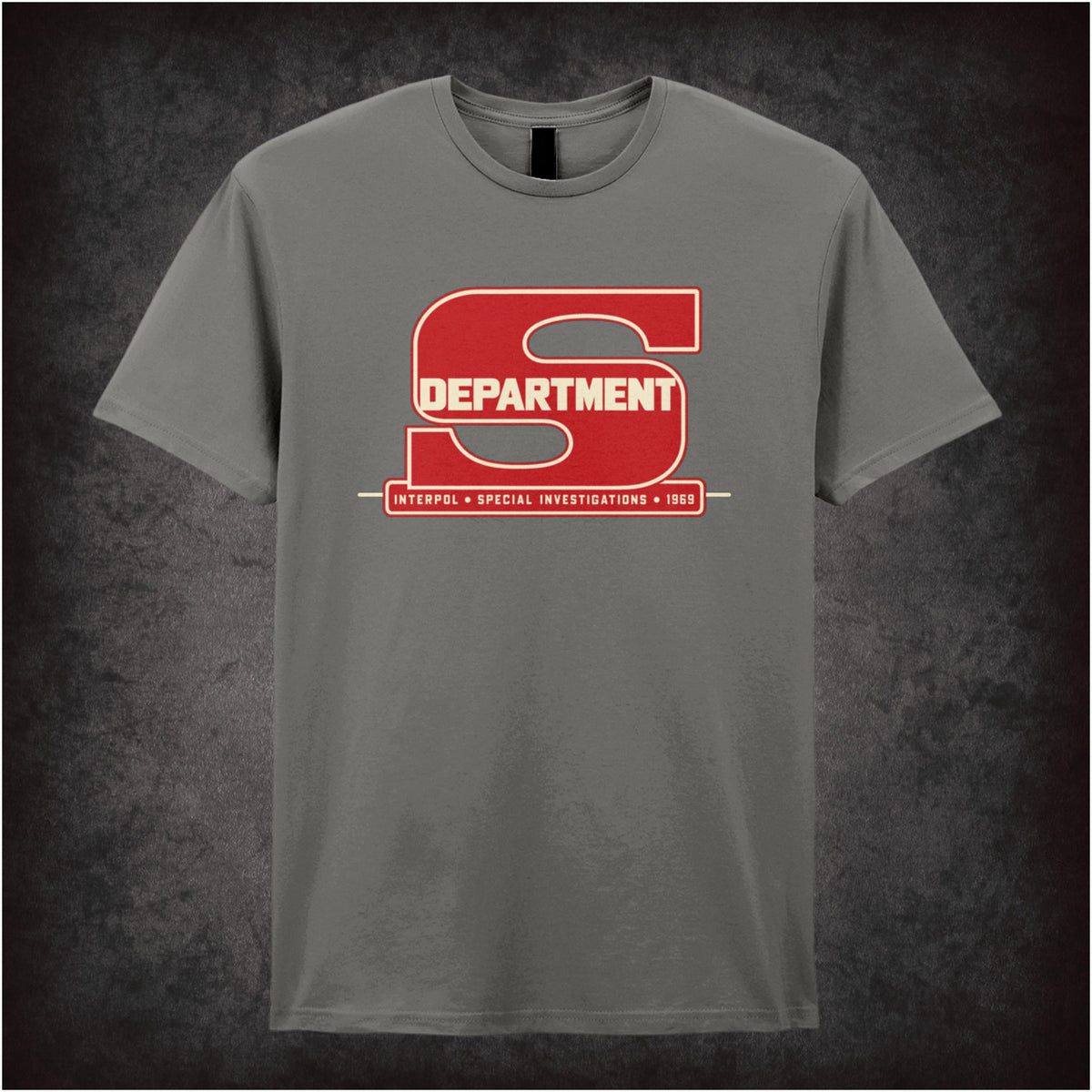 “‘Department S Interpol Special Investigations 1969’ T-shirt in charcoal from Department S (Jason King)”
