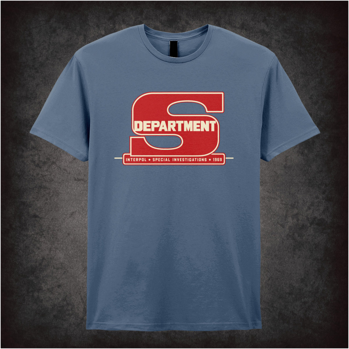 “‘Department S Interpol Special Investigations 1969’ T-shirt in indigo from Department S (Jason King)”