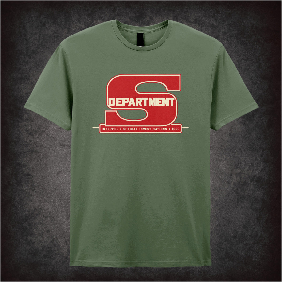 “‘Department S Interpol Special Investigations 1969’ T-shirt in military green from Department S (Jason King)”