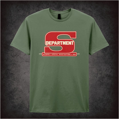 “‘Department S Interpol Special Investigations 1969’ T-shirt in military green from Department S (Jason King)”
