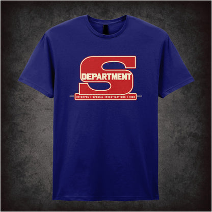 “‘Department S Interpol Special Investigations 1969’ T-shirt in navy from Department S (Jason King)”