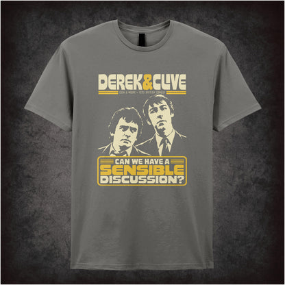 “Derek & Clive ‘Can we have a sensible discussion?’ T-shirt in charcoal from Derek and Clive (Peter Cook & Dudley Moore)”